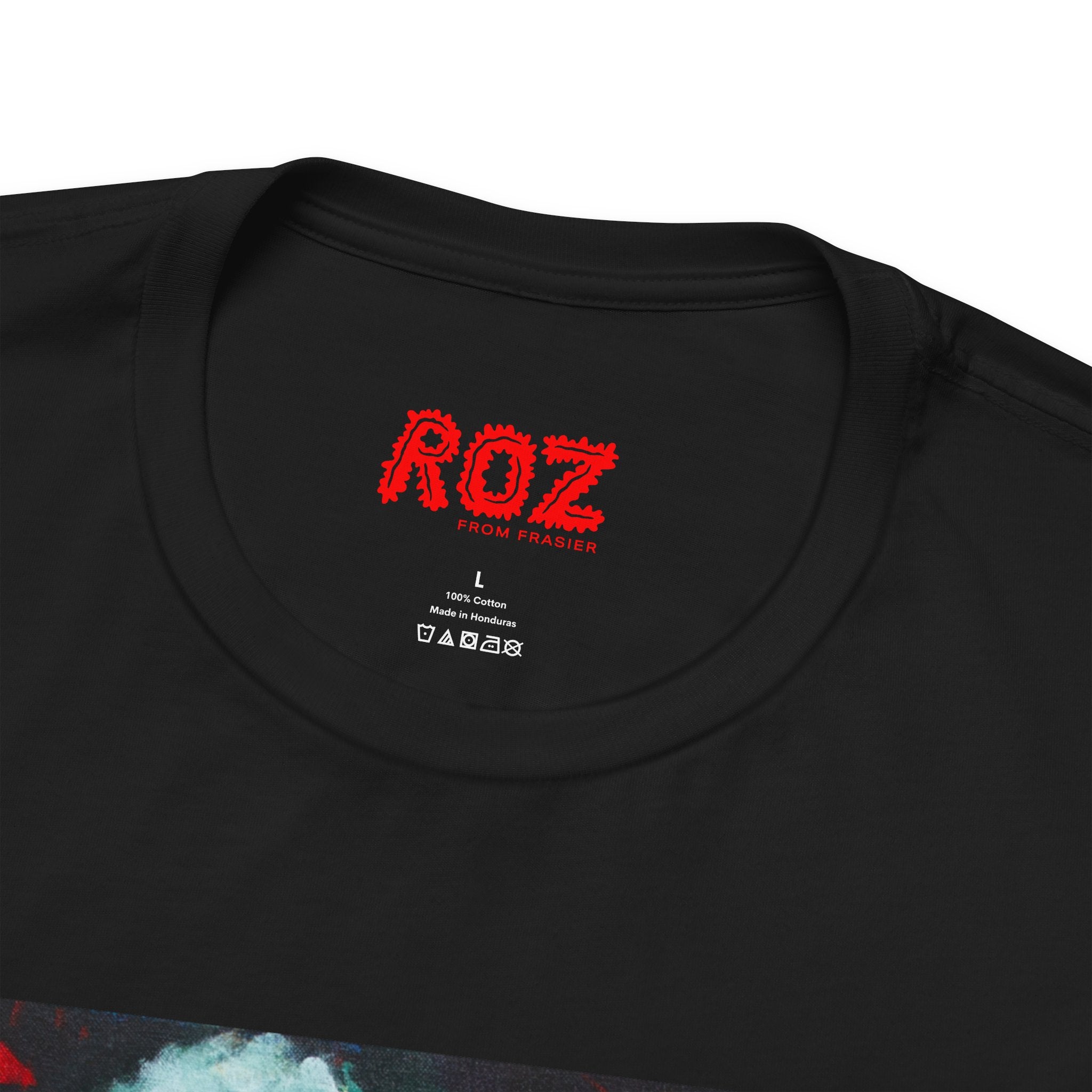 The Terpinator Tee by Printify is a white t-shirt made with soft Airlume combed cotton, featuring a metallic humanoid robot with a weapon amid skulls and flames, and "TERMINATOR" printed below in bold metallic letters.